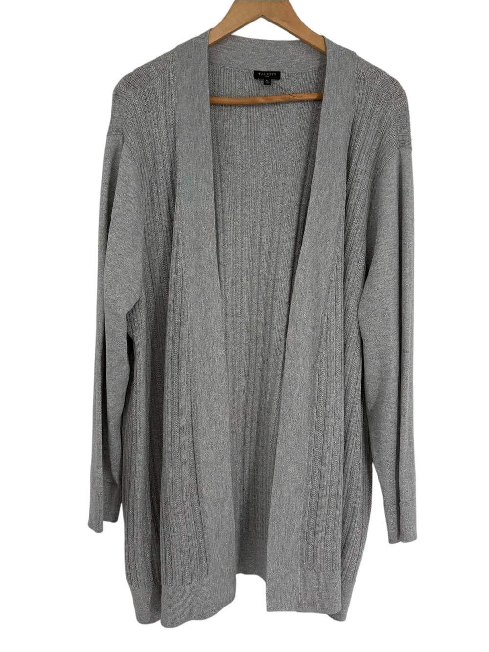 Talbots Cardigan Sweater 3X Silver Metallic Gray Duster Office Holidays Rib Knit